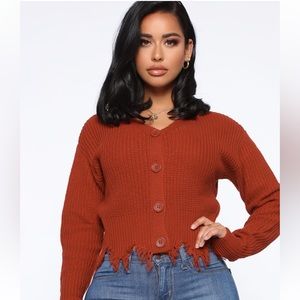 V neck, buttons front, distressed, 100% acrylic, rib knit cardigan.
